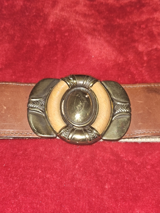 Omega Vintage Boho Beige Canvas Belt w/Brown Leather & Brass Buckle-Size M/L main image 5